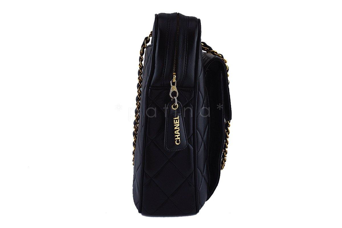 Chanel Rare Black Vintage XL Classic Quilted Flap Camera Case Bag