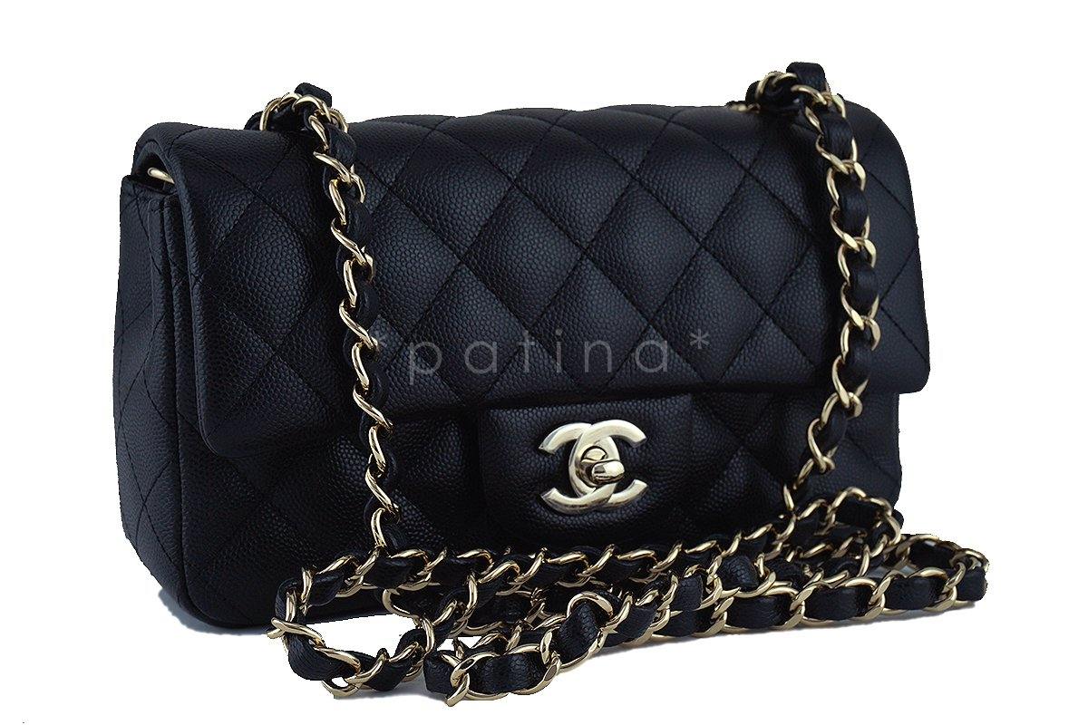 NWT Chanel Black Caviar Classic Quilted Rectangular Mini 2.55 Flap Bag GHW