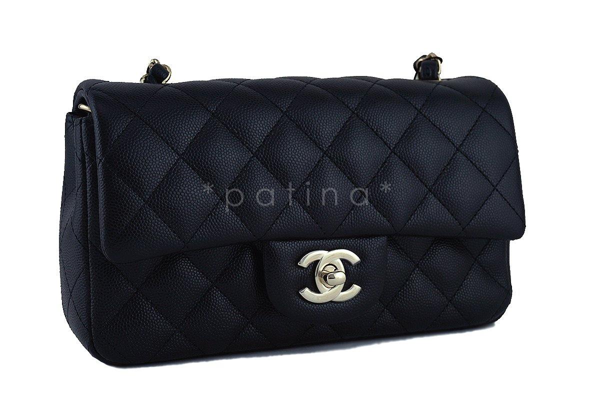 NWT Chanel Black Caviar Classic Quilted Rectangular Mini 2.55 Flap Bag GHW