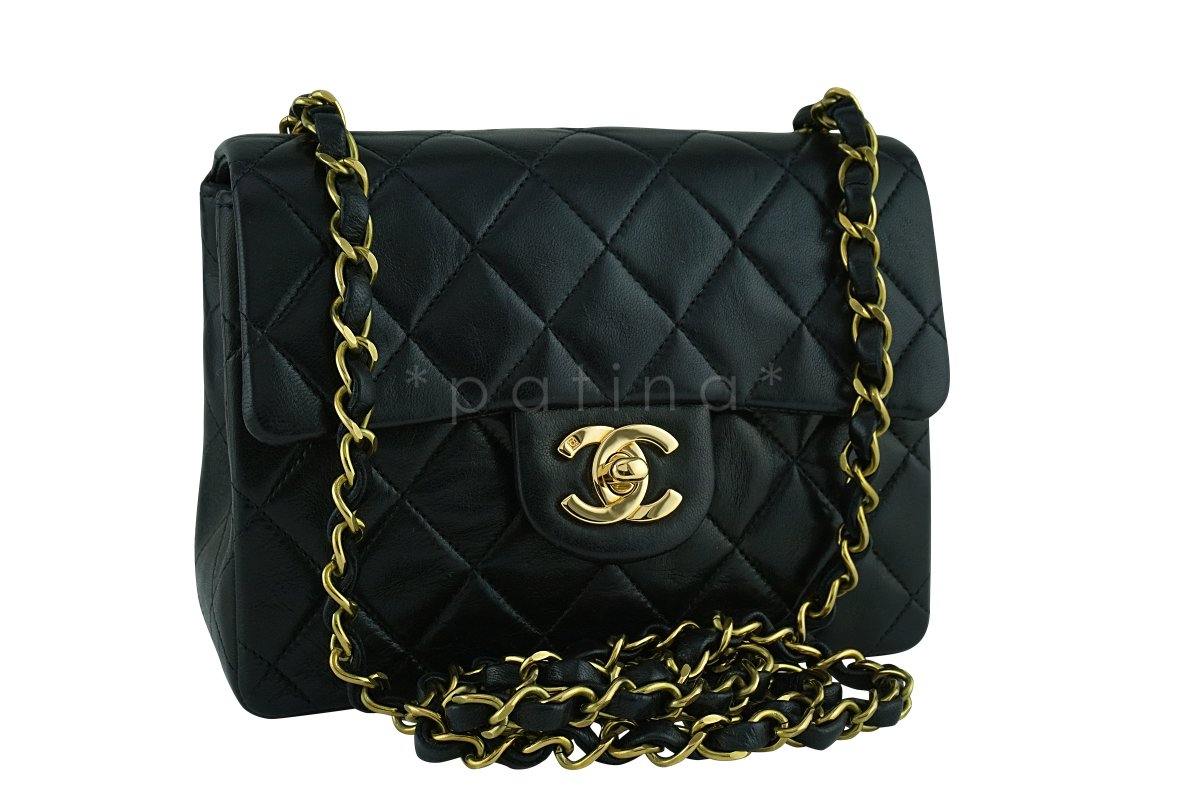 Chanel Black Classic Quilted Square Mini Flap Bag 24k Gold plated
