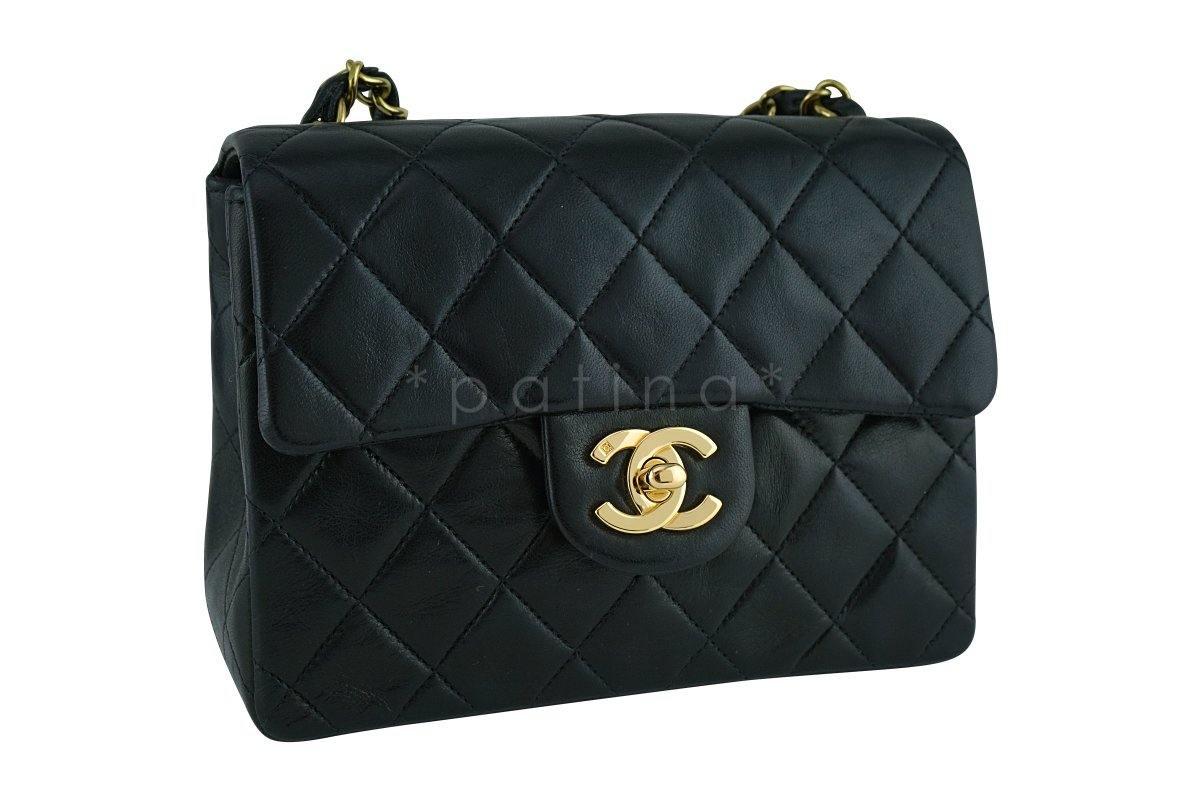 Chanel Black Classic Quilted Square Mini Flap Bag 24k Gold plated