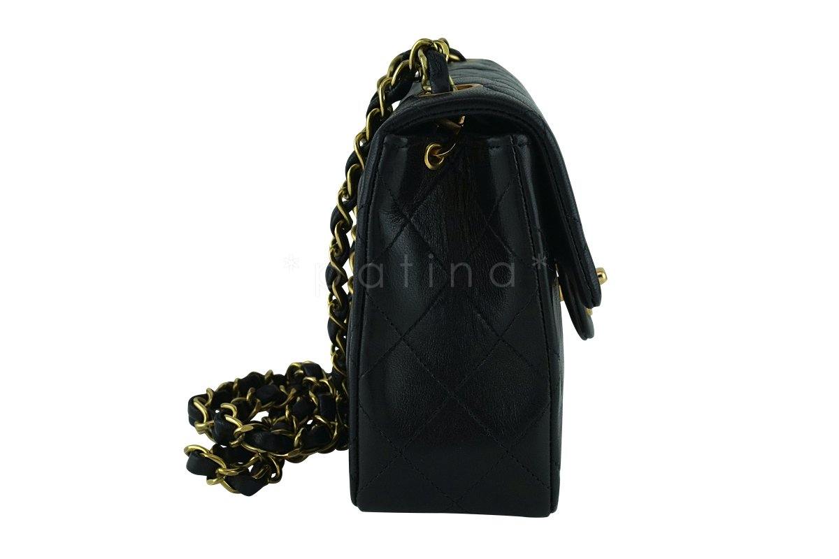 Chanel Black Classic Quilted Square Mini Flap Bag 24k Gold plated