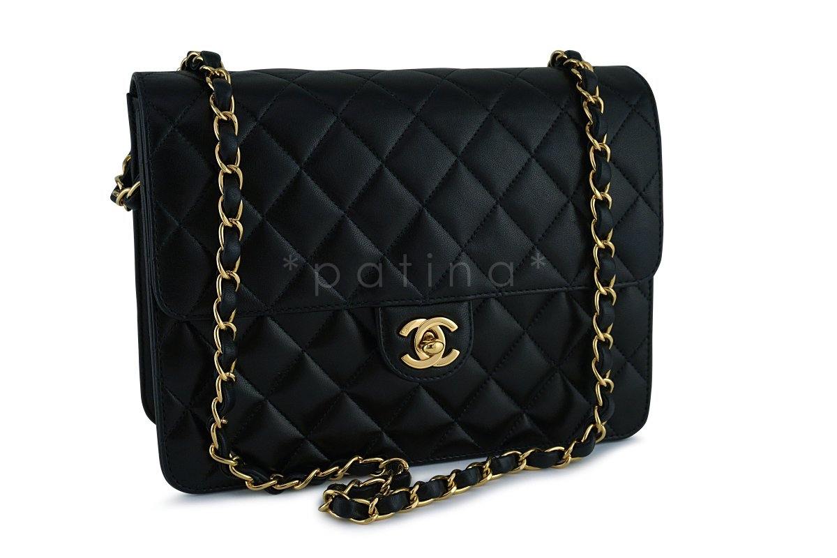 Chanel Black Lambskin Classic Vintage Timeless Flap Bag GHW
