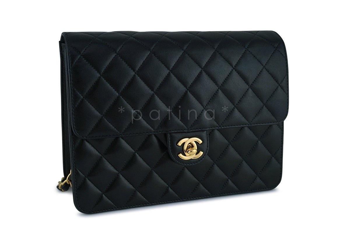 Chanel Black Lambskin Classic Vintage Timeless Flap Bag GHW