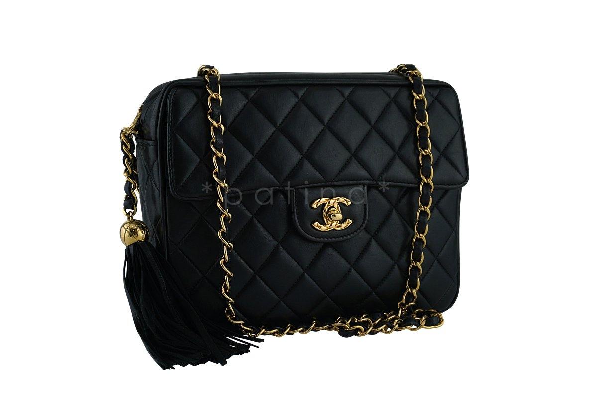 Chanel Black Lambskin Classic "Flap" Camera Case CC Bag