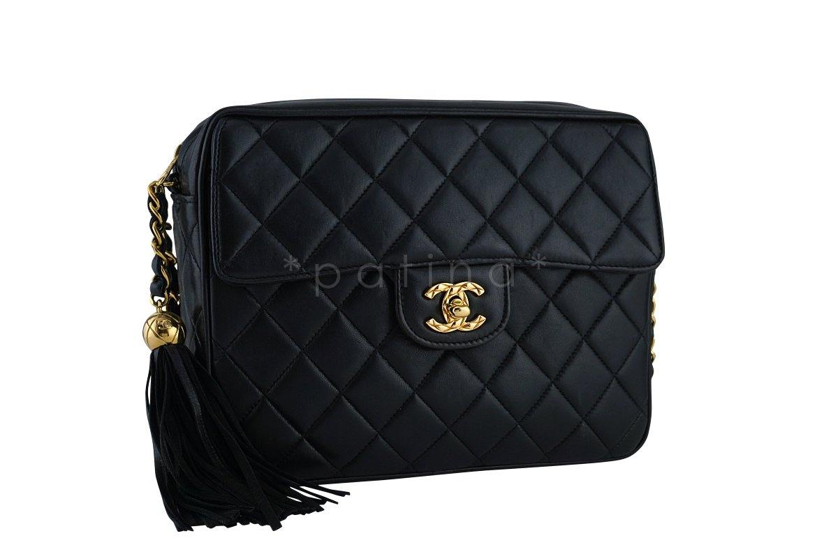 Chanel Black Lambskin Classic "Flap" Camera Case CC Bag