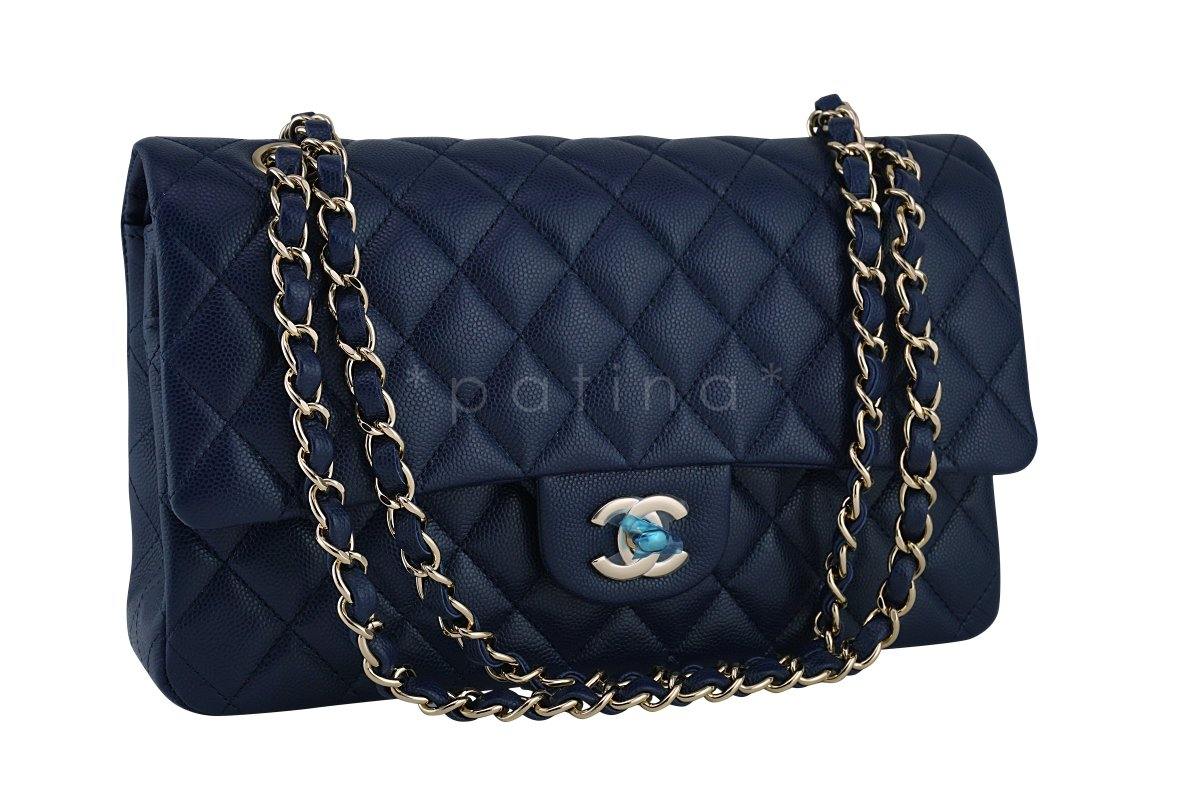 New 17B Chanel Navy Blue Caviar Medium Classic 2.55 Double Flap Bag