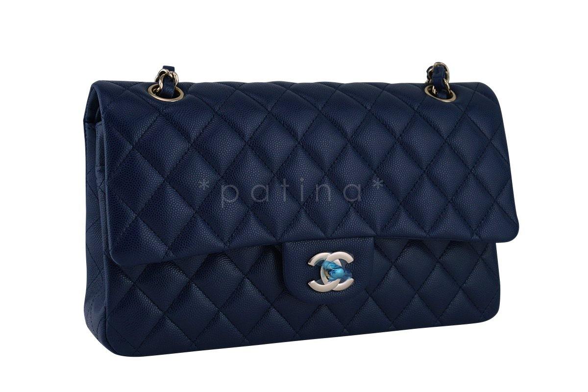New 17B Chanel Navy Blue Caviar Medium Classic 2.55 Double Flap Bag