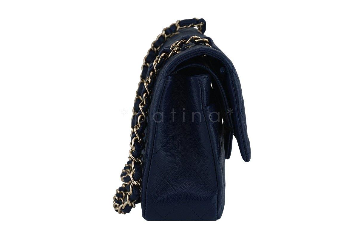 New 17B Chanel Navy Blue Caviar Medium Classic 2.55 Double Flap Bag
