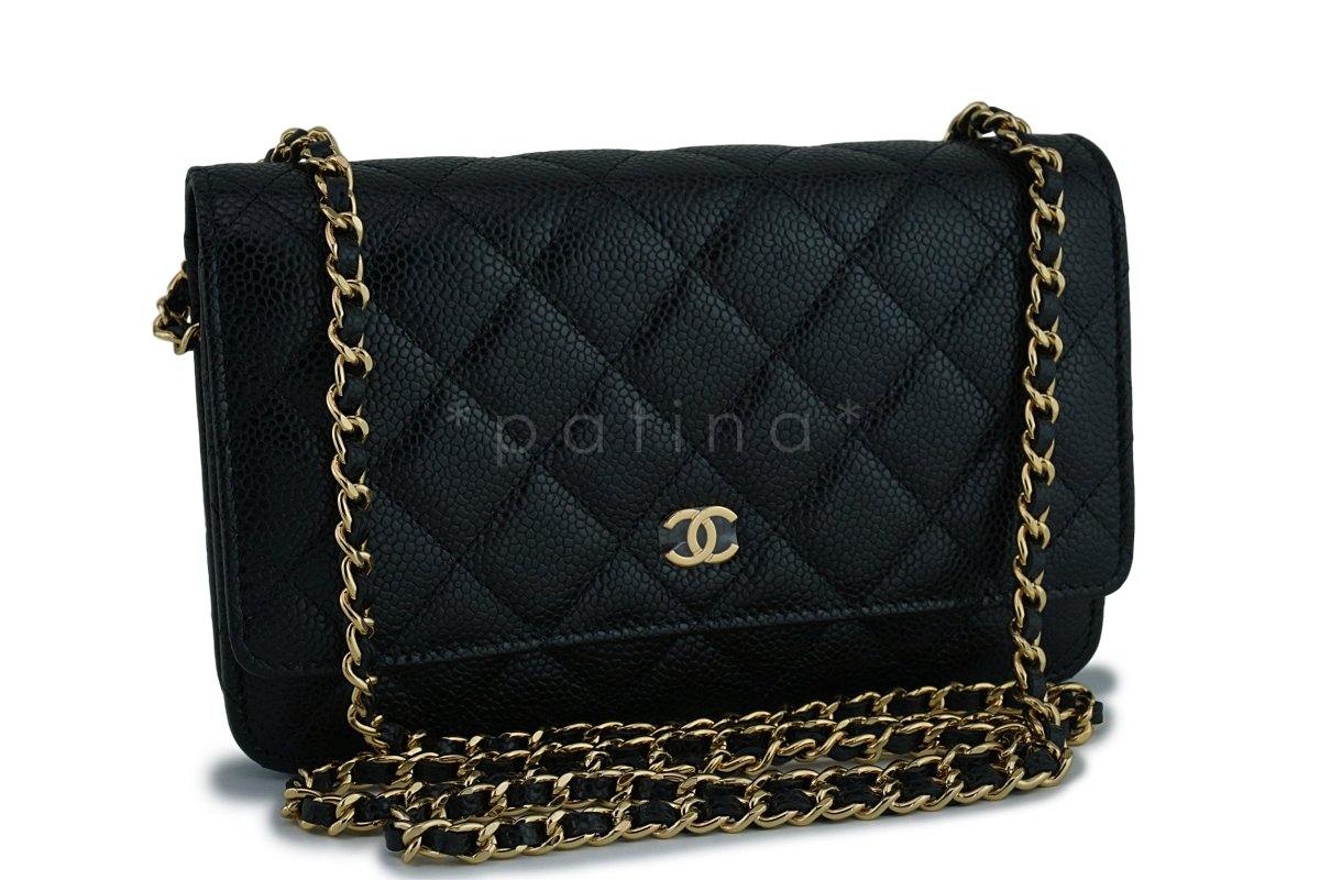 New Chanel Black Caviar Classic Quilted WOC Wallet on Chain Flap Bag GHW
