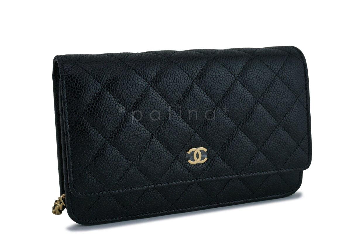 New Chanel Black Caviar Classic Quilted WOC Wallet on Chain Flap Bag GHW