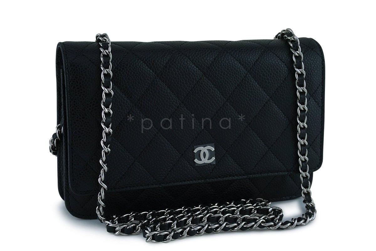 Chanel Black Caviar Classic Quilted WOC Wallet on Chain Flap Bag SHW
