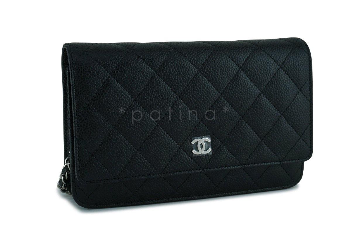 Chanel Black Caviar Classic Quilted WOC Wallet on Chain Flap Bag SHW