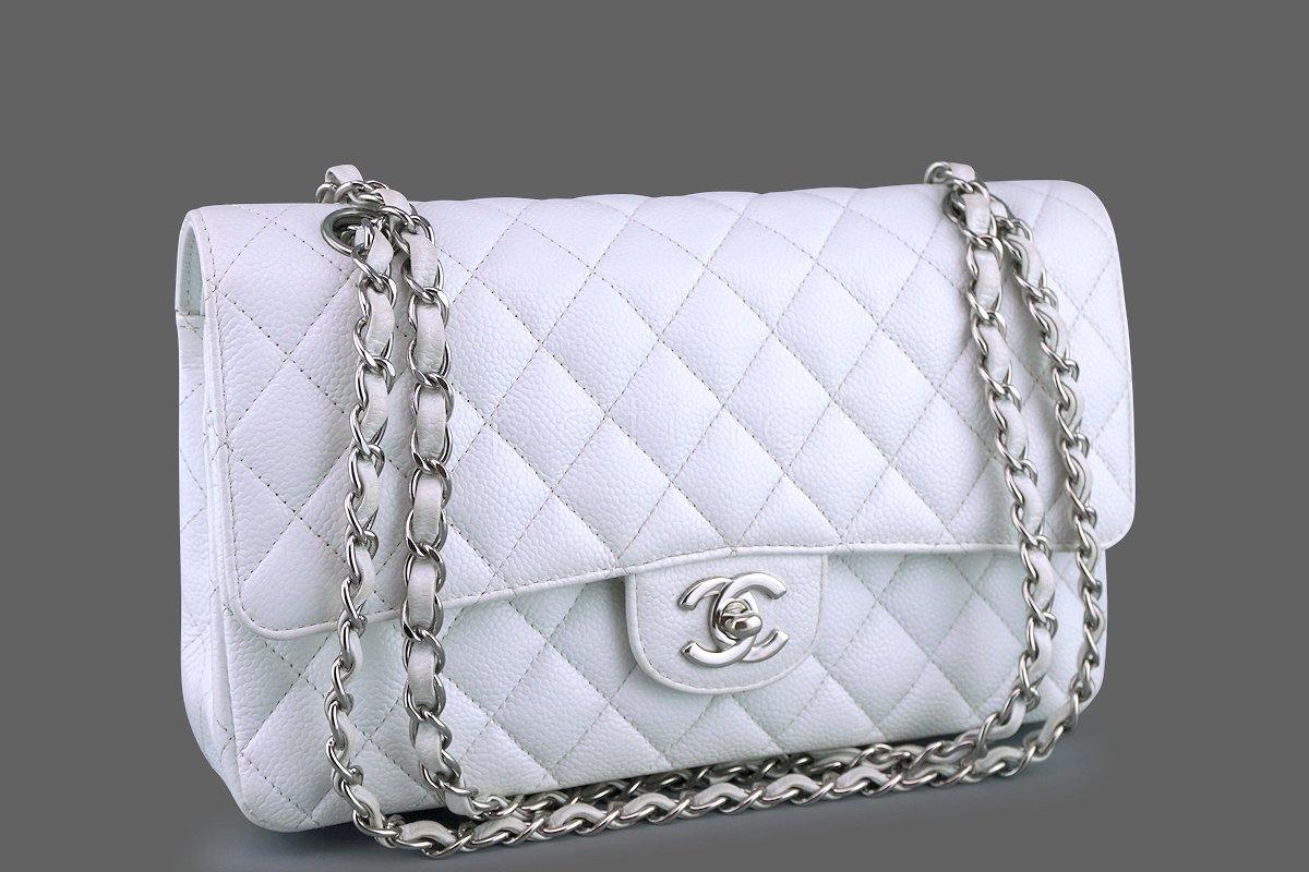 Chanel White Caviar Medium Classic 2.55 Double Flap Bag SHW