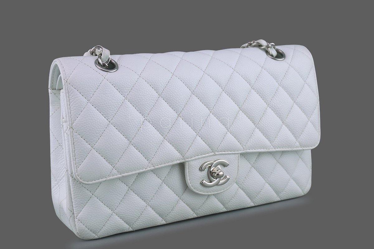 Chanel White Caviar Medium Classic 2.55 Double Flap Bag SHW