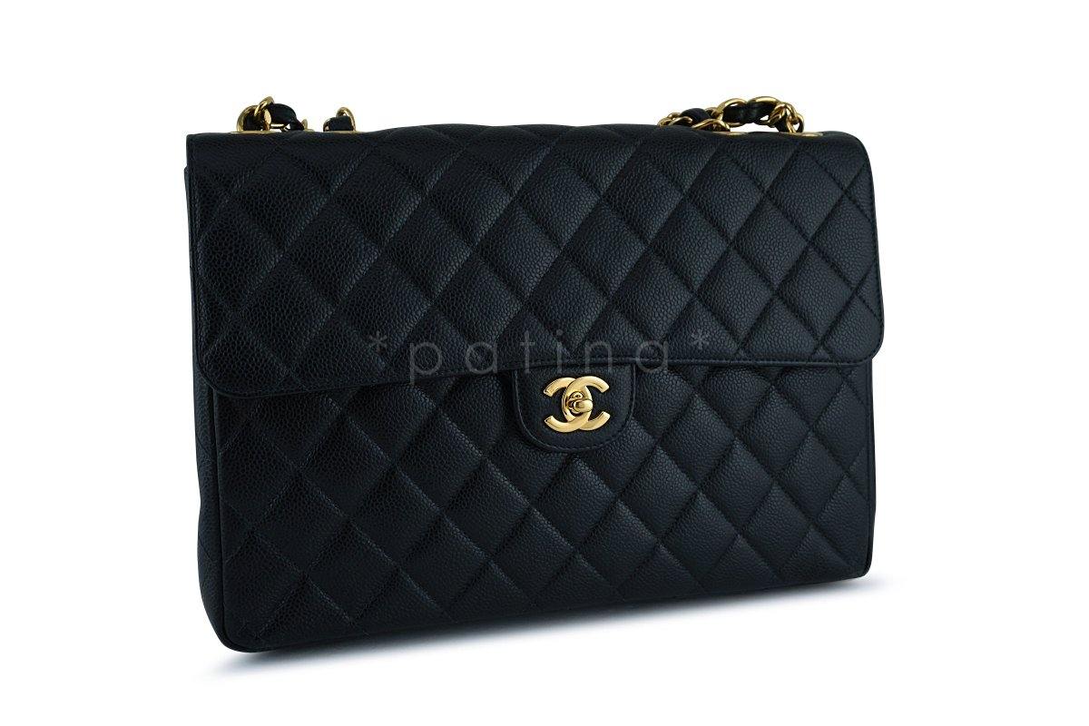 Chanel Black Caviar Jumbo Quilted Classic 2.55 Flap Bag 24k gold plated