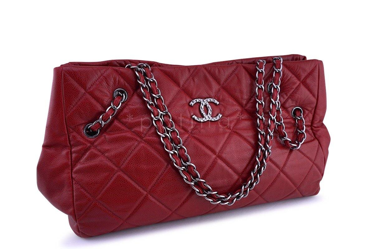 Chanel Red Soft Caviar Cells Quilted Shopper Tote Bag