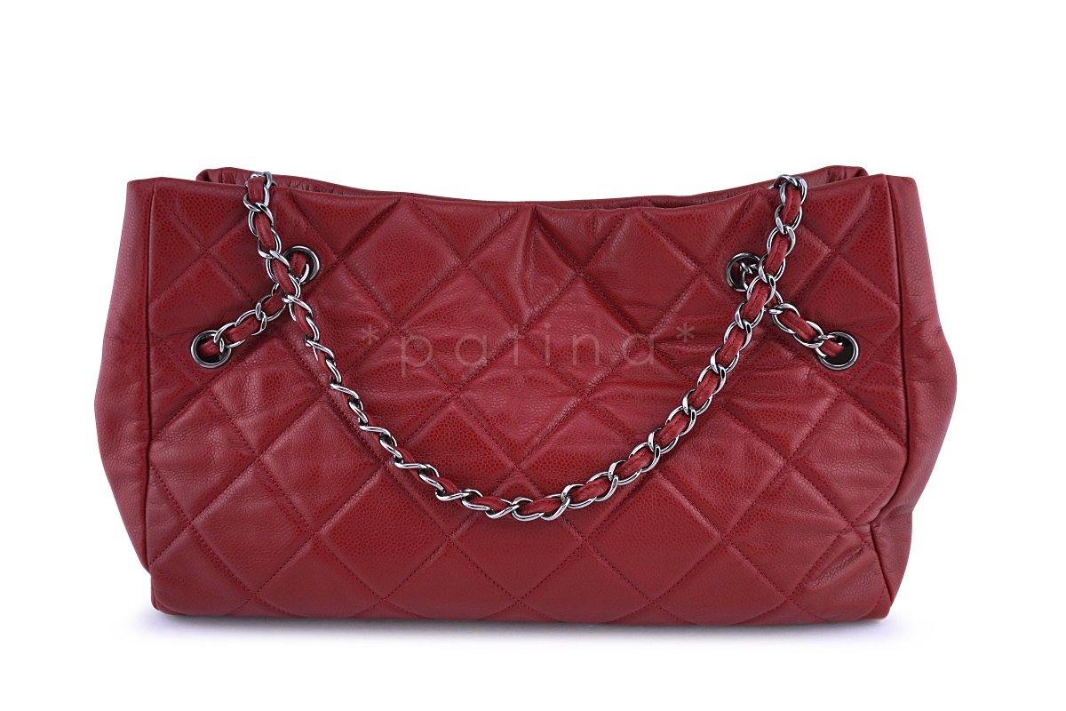 Chanel Red Soft Caviar Cells Quilted Shopper Tote Bag