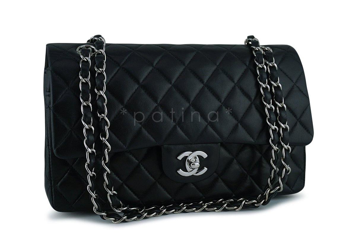 Chanel Black Lambskin Medium Classic 2.55 Double Flap Bag SHW