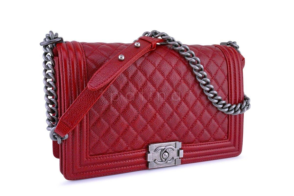 Chanel Dark Red Boy Classic Flap Medium Caviar Bag RHW
