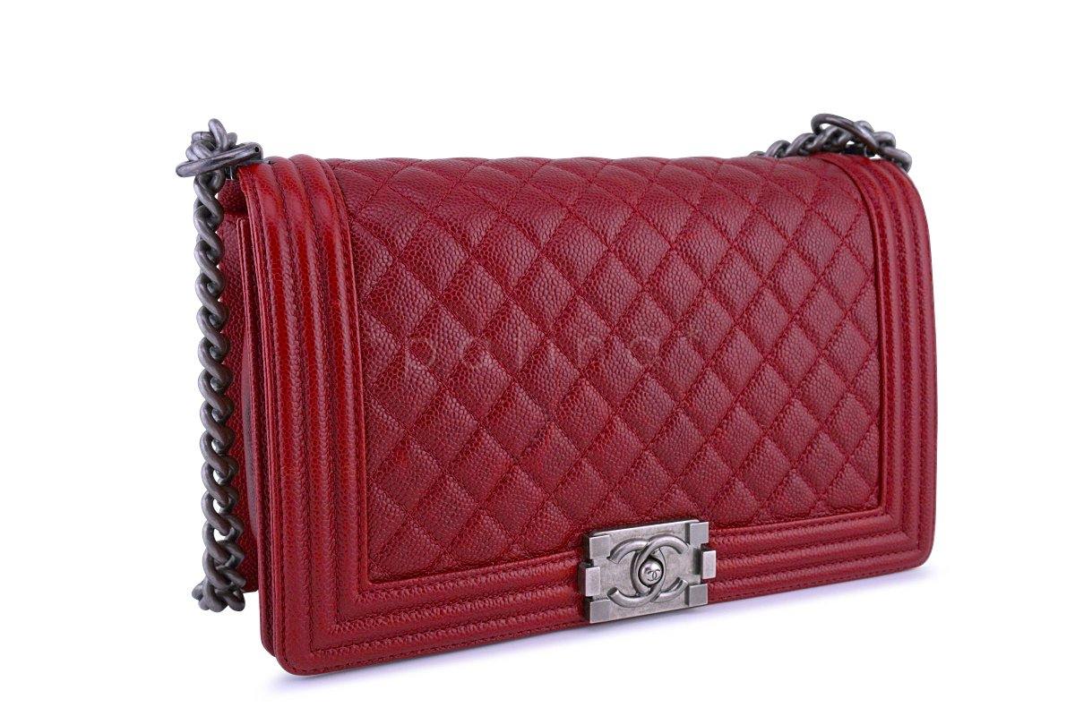 Chanel Dark Red Boy Classic Flap Medium Caviar Bag RHW