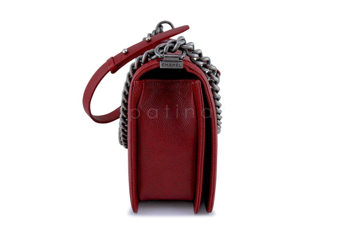 Chanel Dark Red Boy Classic Flap Medium Caviar Bag RHW
