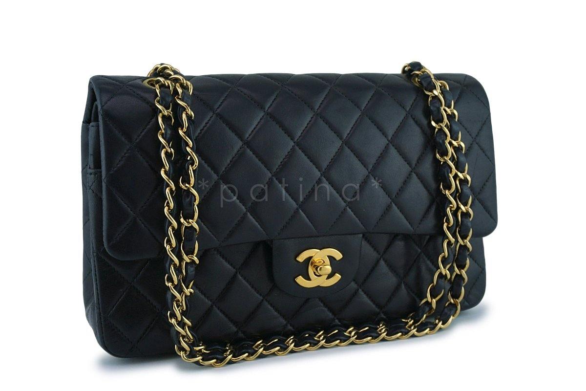 Chanel Black Lambskin Medium Classic 2.55 Double Flap Bag 18k Gold Plated