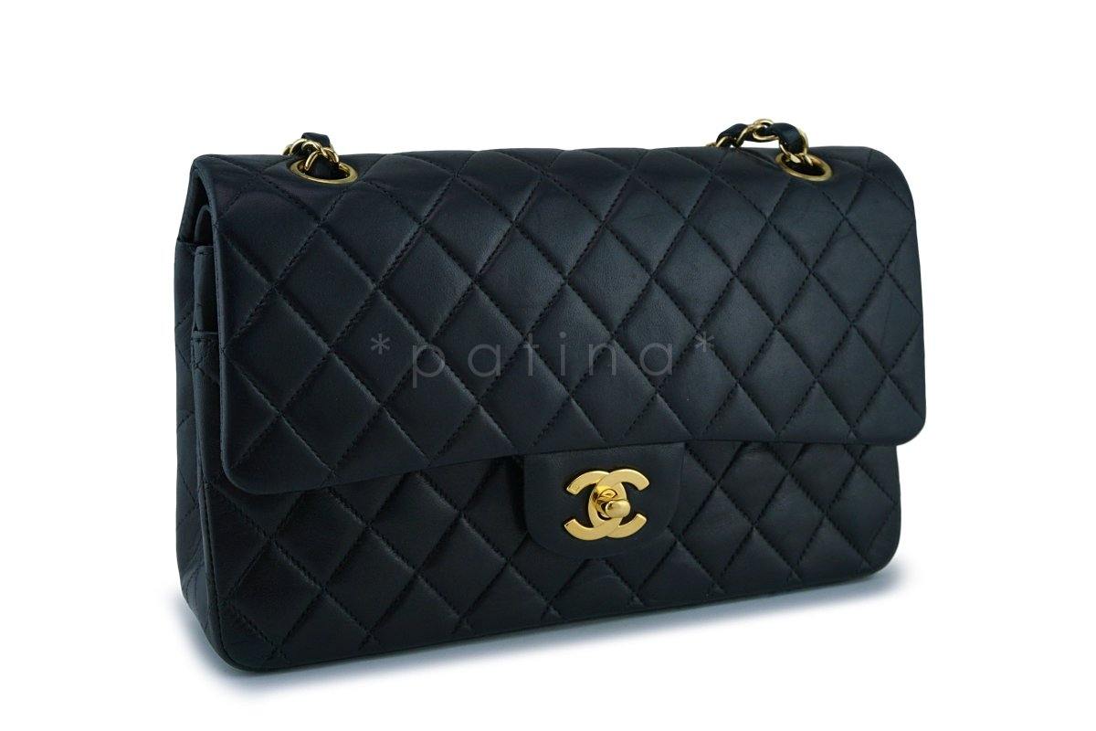 Chanel Black Lambskin Medium Classic 2.55 Double Flap Bag 18k Gold Plated