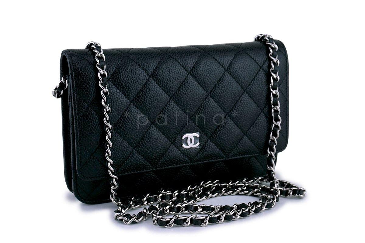 NWT Chanel Black Caviar Classic Quilted WOC Wallet on Chain Flap Bag SHW
