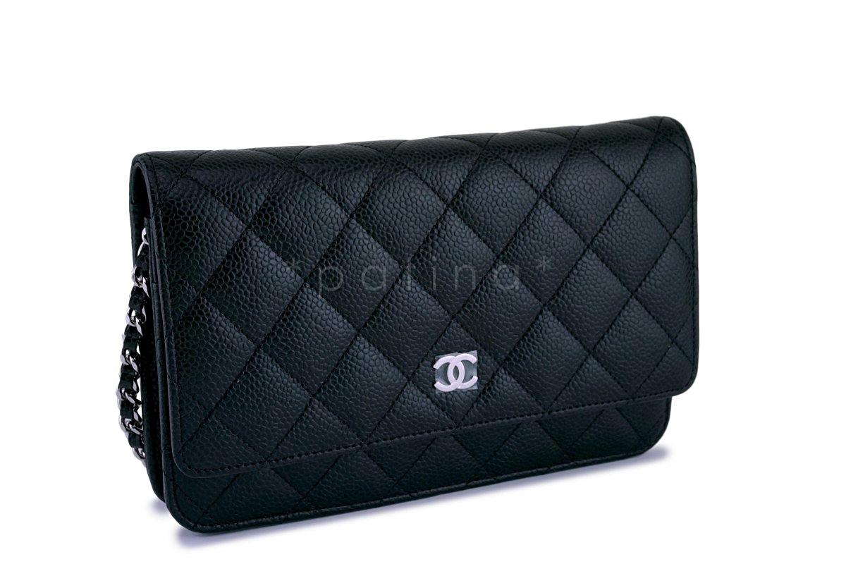 NWT Chanel Black Caviar Classic Quilted WOC Wallet on Chain Flap Bag SHW