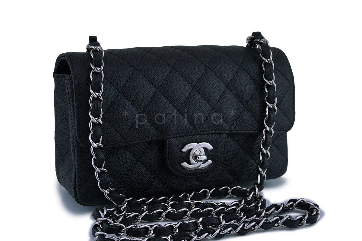 NWT 18C Chanel Black Classic Quilted Rectangular Mini Flap Bag SHW