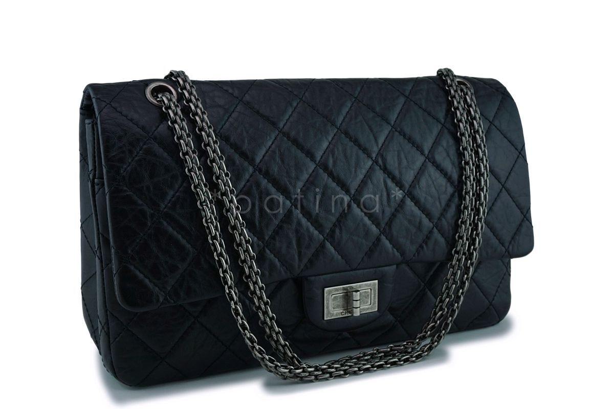 Chanel Black 2.55 Jumbo 227 Classic Double Flap Bag RHW