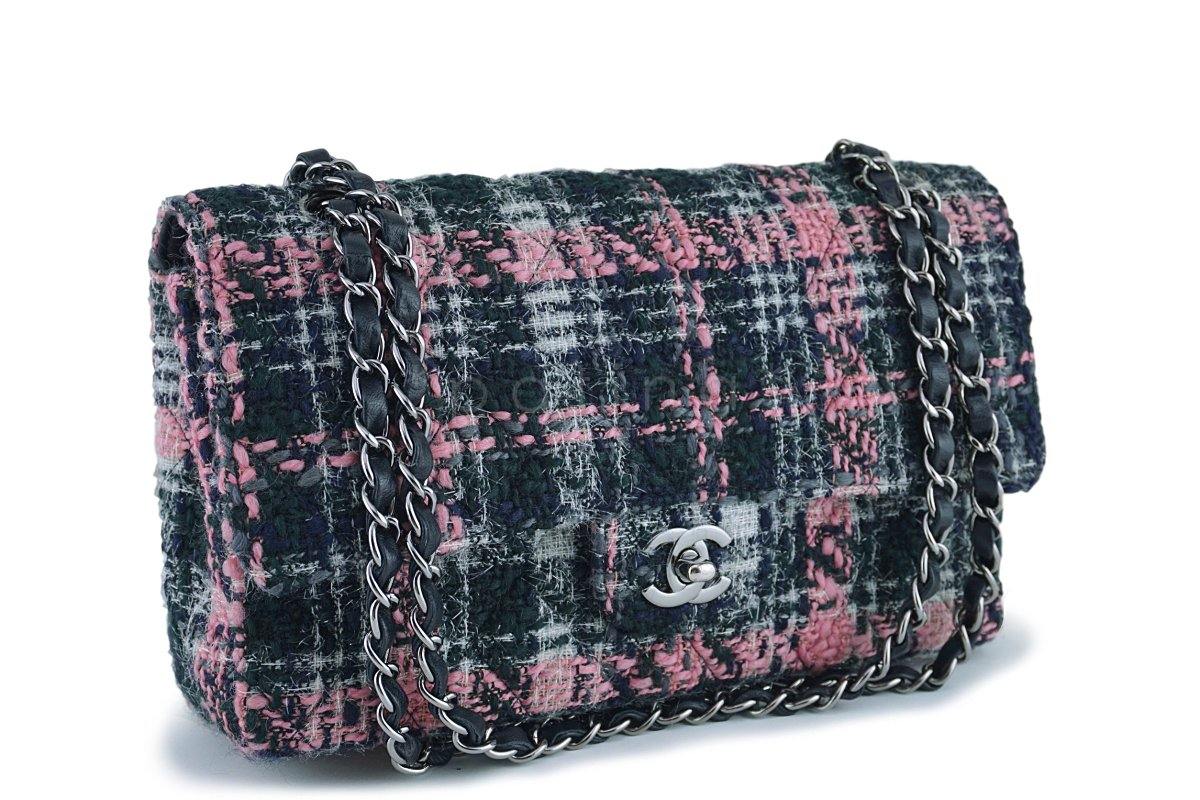 Chanel Gray Pink Tweed Medium Classic 2.55 Double Flap Bag