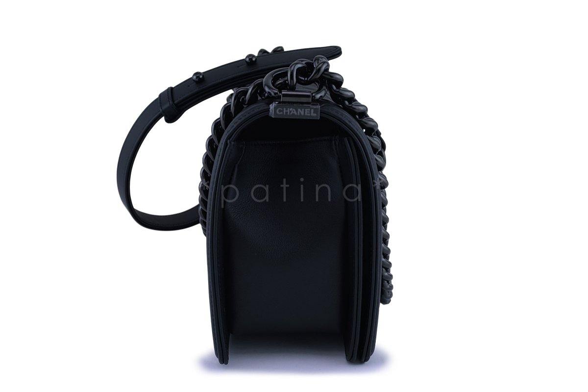 New 18C Chanel So Black Boy Classic Medium Flap Calfskin Bag