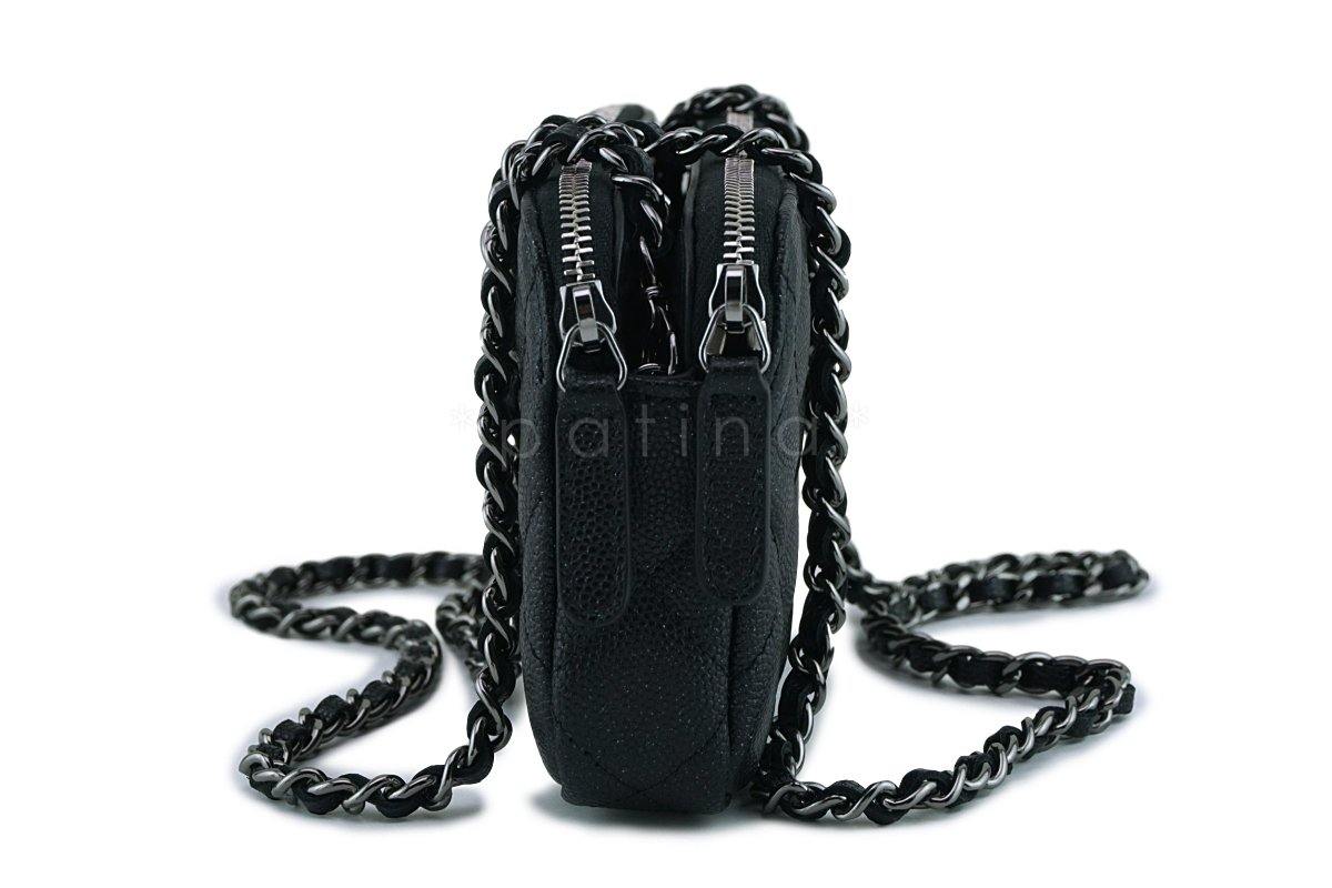New Chanel Iridescent Black Caviar Mini Zip Case Wallet on Chain WOC Bag