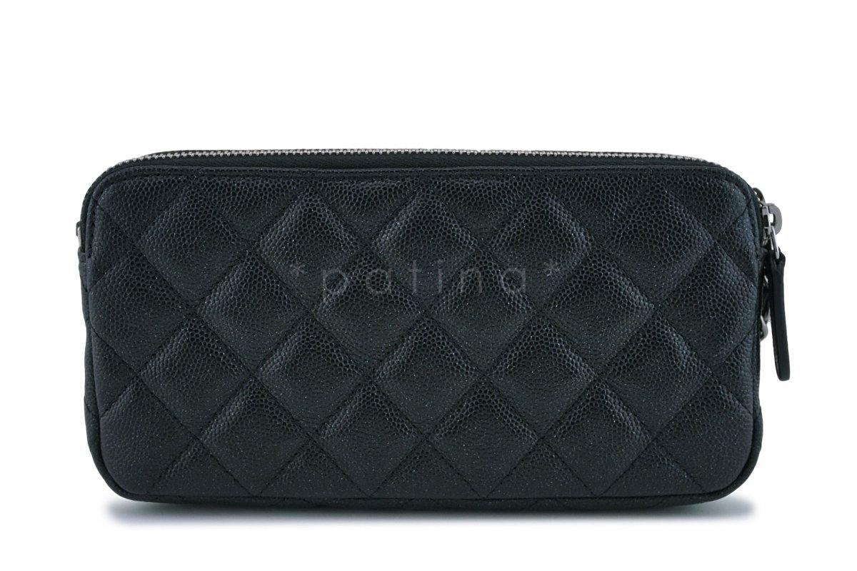 New Chanel Iridescent Black Caviar Mini Zip Case Wallet on Chain WOC Bag