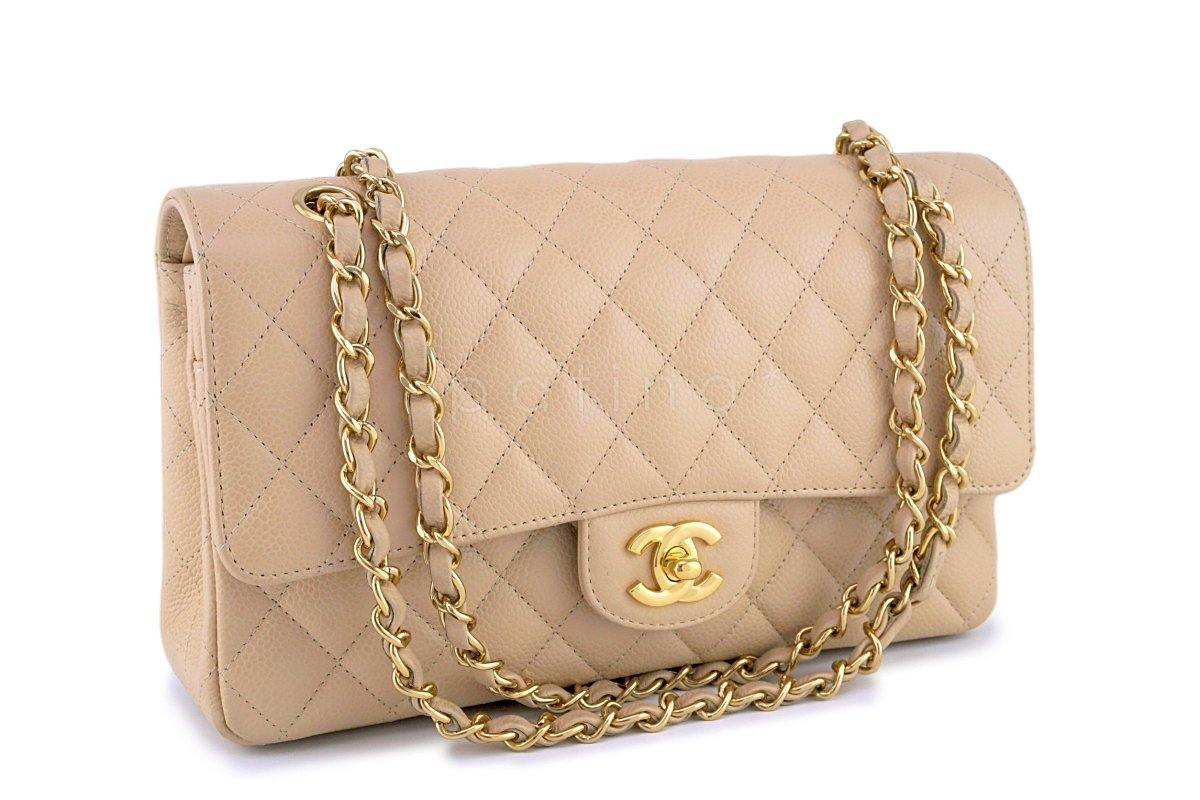 Chanel Beige Clair Caviar Medium Classic 2.55 Double Flap Bag GHW