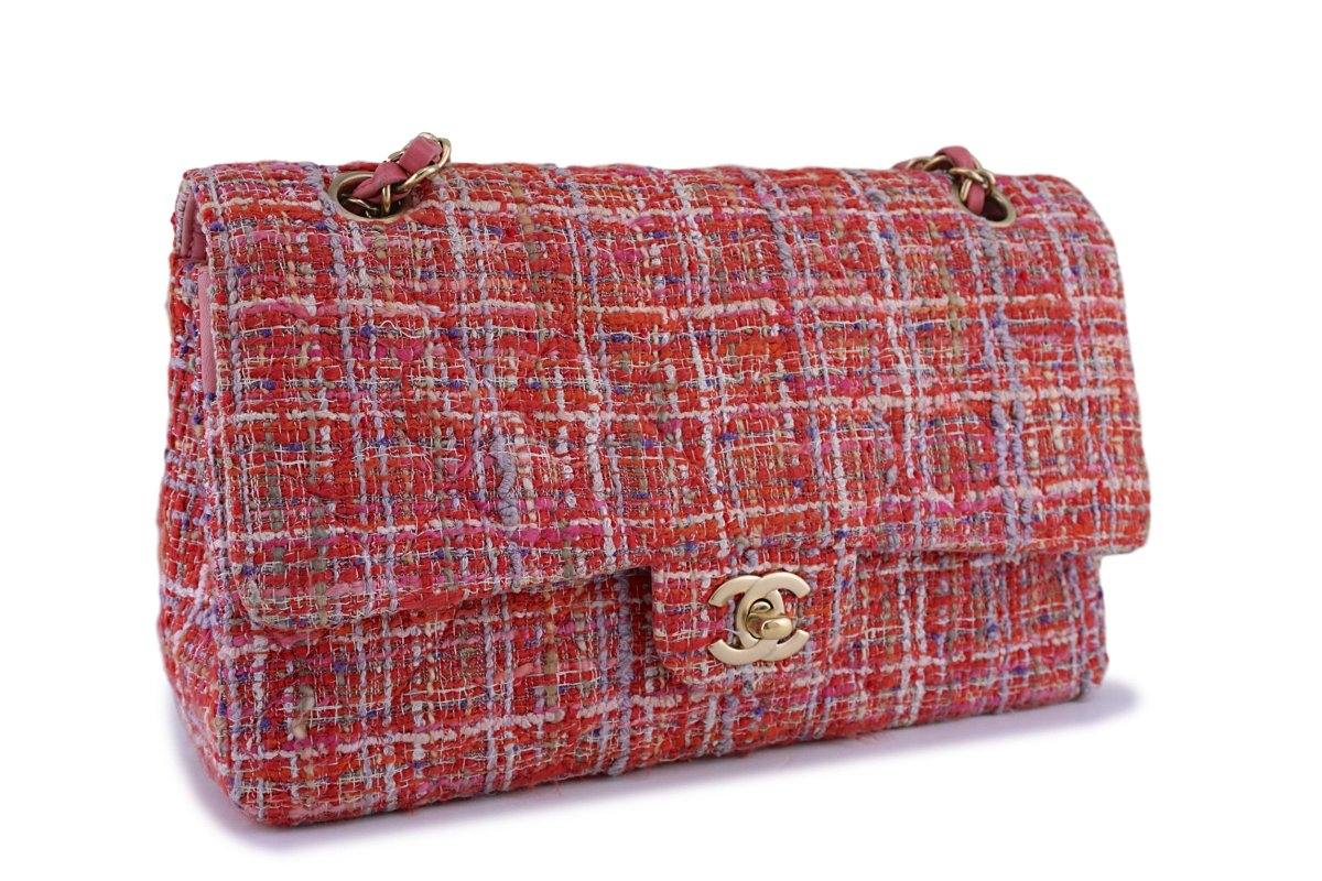 Chanel Coral Red Tweed Medium Classic 2.55 Flap Bag