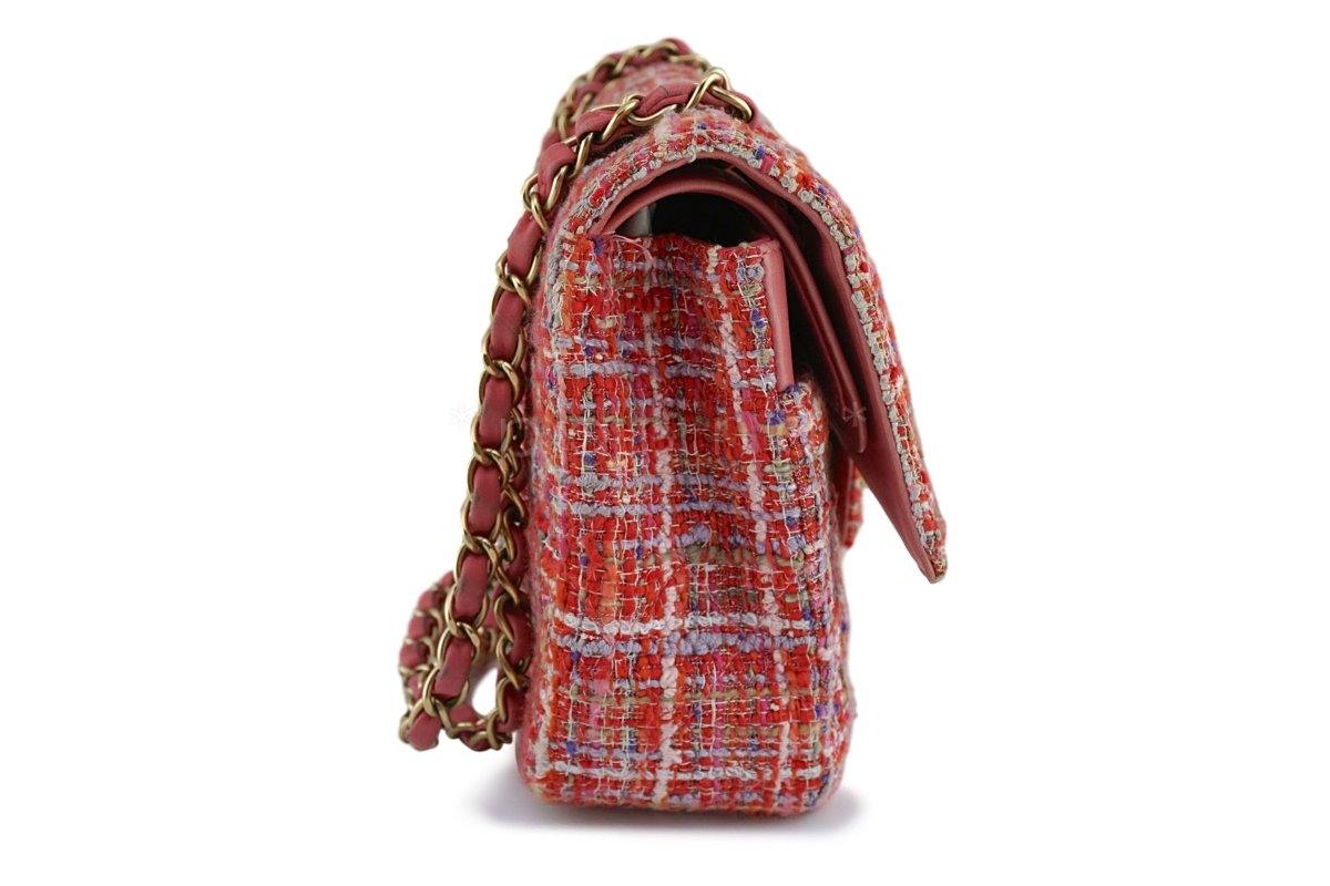 Chanel Coral Red Tweed Medium Classic 2.55 Flap Bag