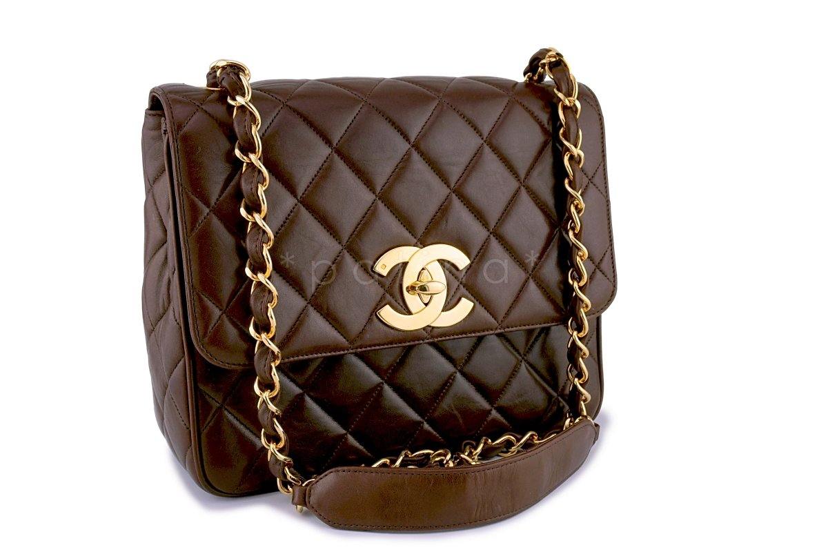 Chanel Vintage Chestnut Brown Quilted Classic Crossbody Flap Bag 24k GHW