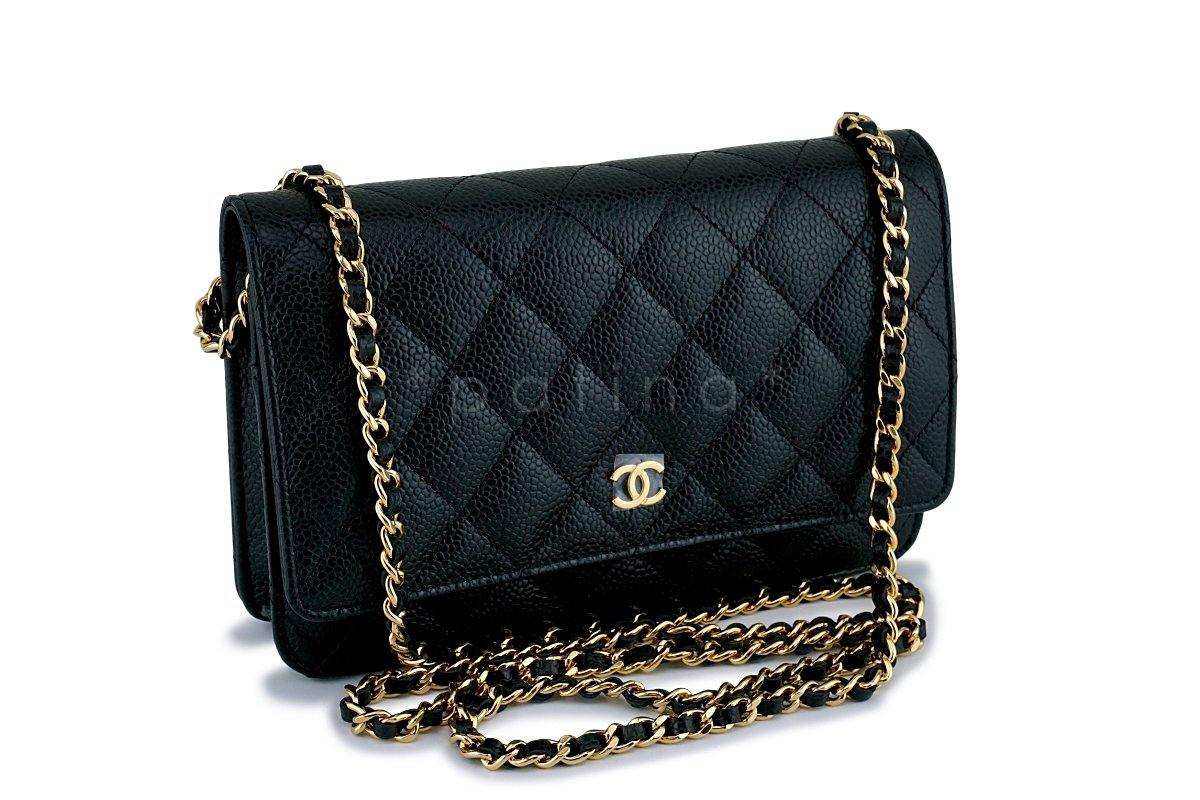 New Chanel Black Caviar Classic Wallet on Chain WOC Flap Bag GHW