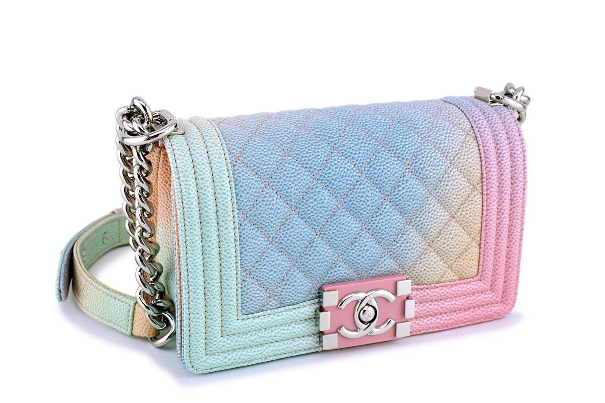 New 18P Chanel Pastel Rainbow Caviar Classic Boy Flap Bag