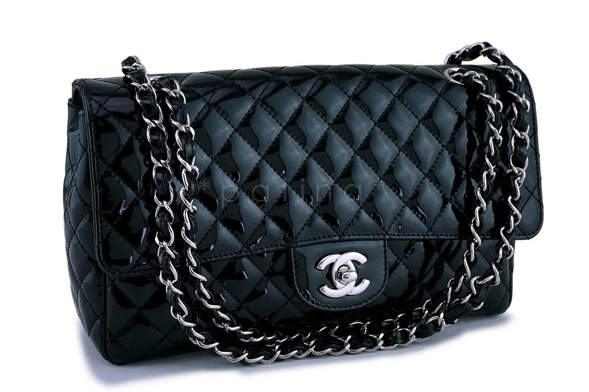 Chanel Black Patent Medium Classic 2.55 Flap Bag SHW