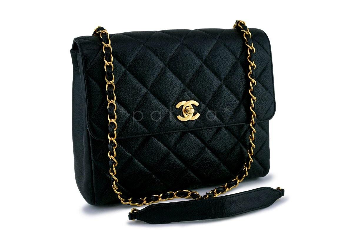 Chanel Black Caviar Vintage Quilted Classic Crossbody Flap Bag