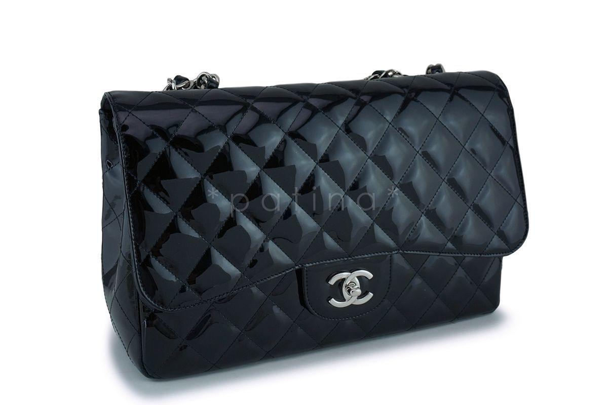 Chanel Black Patent Jumbo Classic Flap Bag SHW