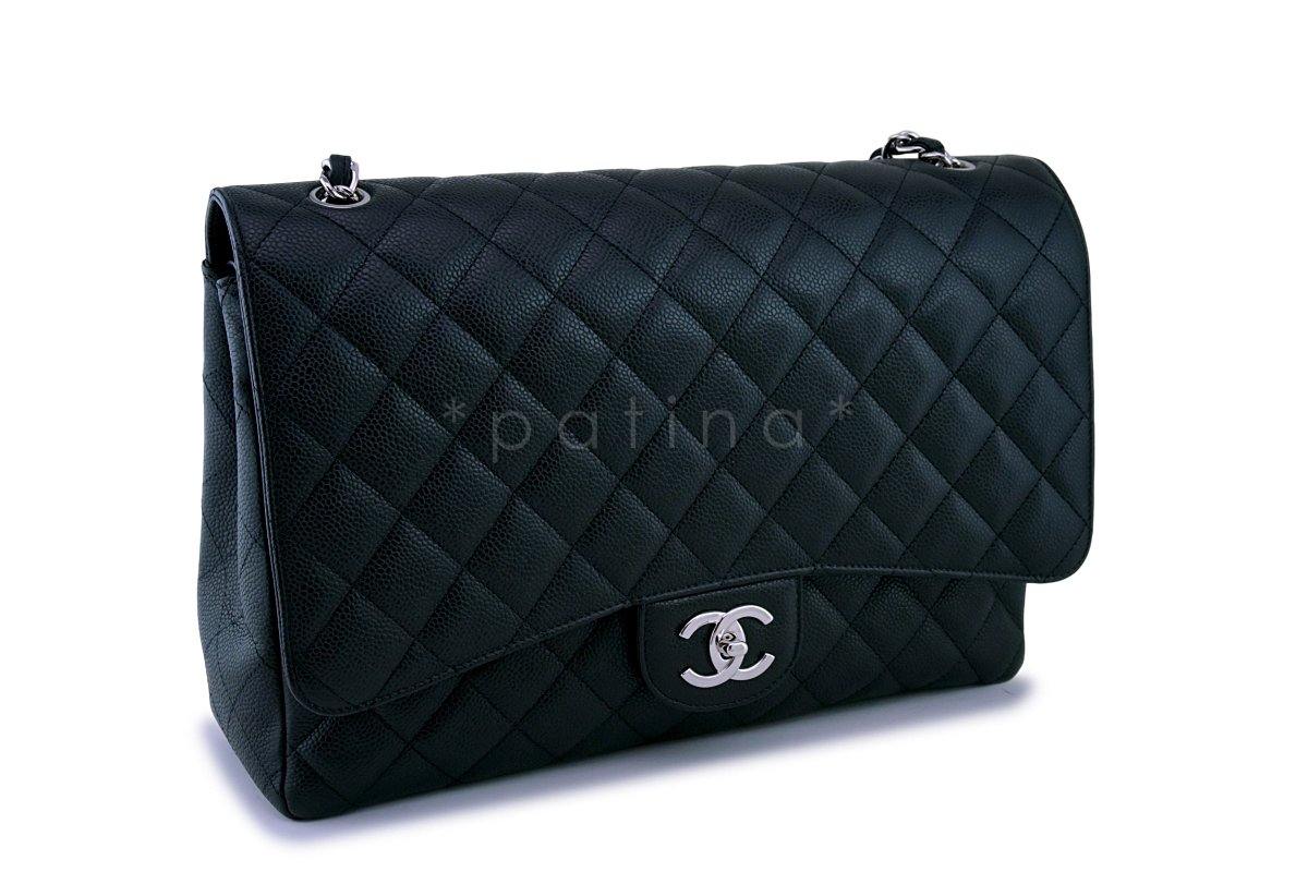 Chanel Black Caviar Maxi Double Flap "Jumbo XL" Bag SHW