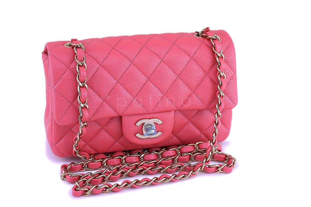 NWT 18S Chanel Pearly Pink  Caviar Classic Quilted Rectangular Mini Flap Bag