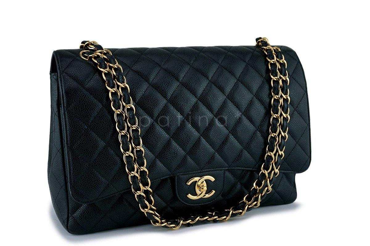 Chanel Black Caviar Maxi Quilted Classic Jumbo XL Double Flap Bag GHW