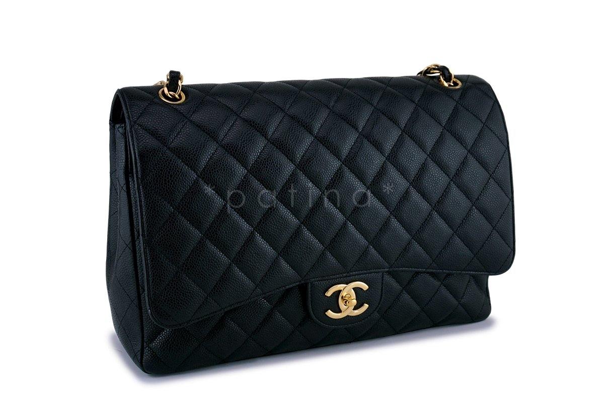 Chanel Black Caviar Maxi Quilted Classic Jumbo XL Double Flap Bag GHW