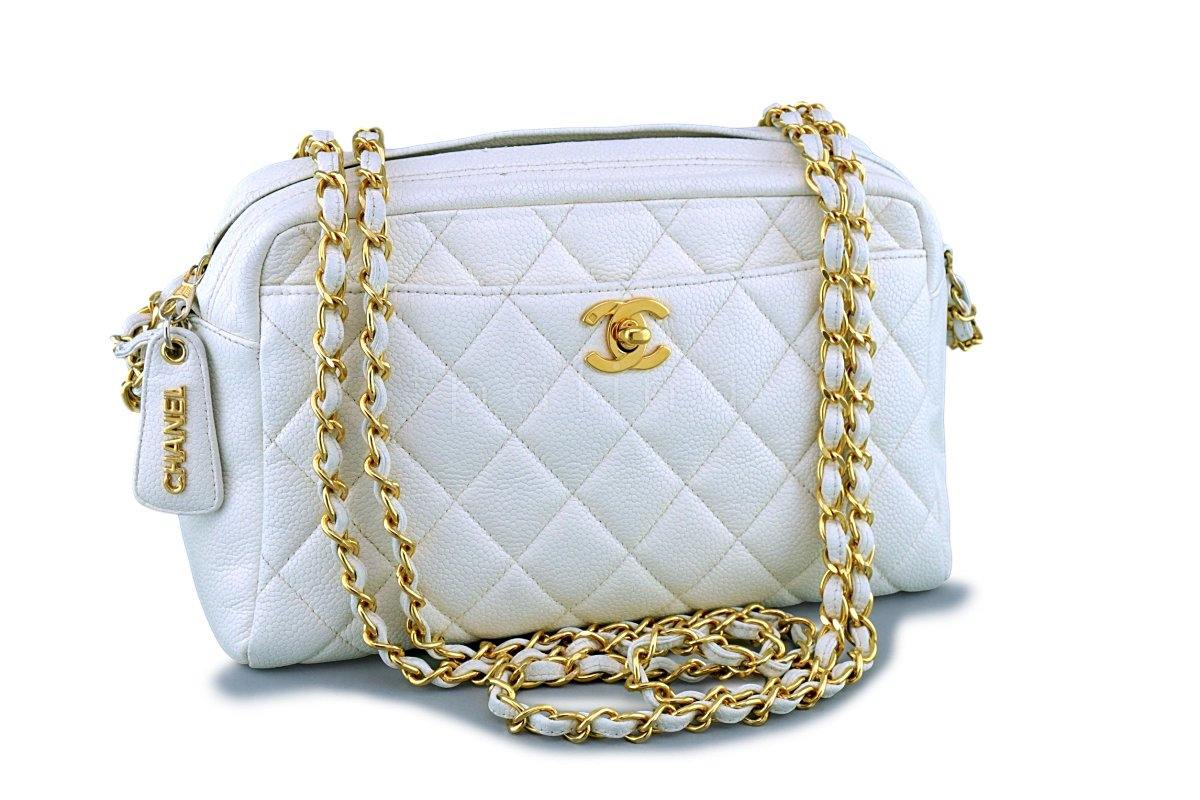 Chanel Vintage White Caviar Classic Camera Case Bag 24k GHW
